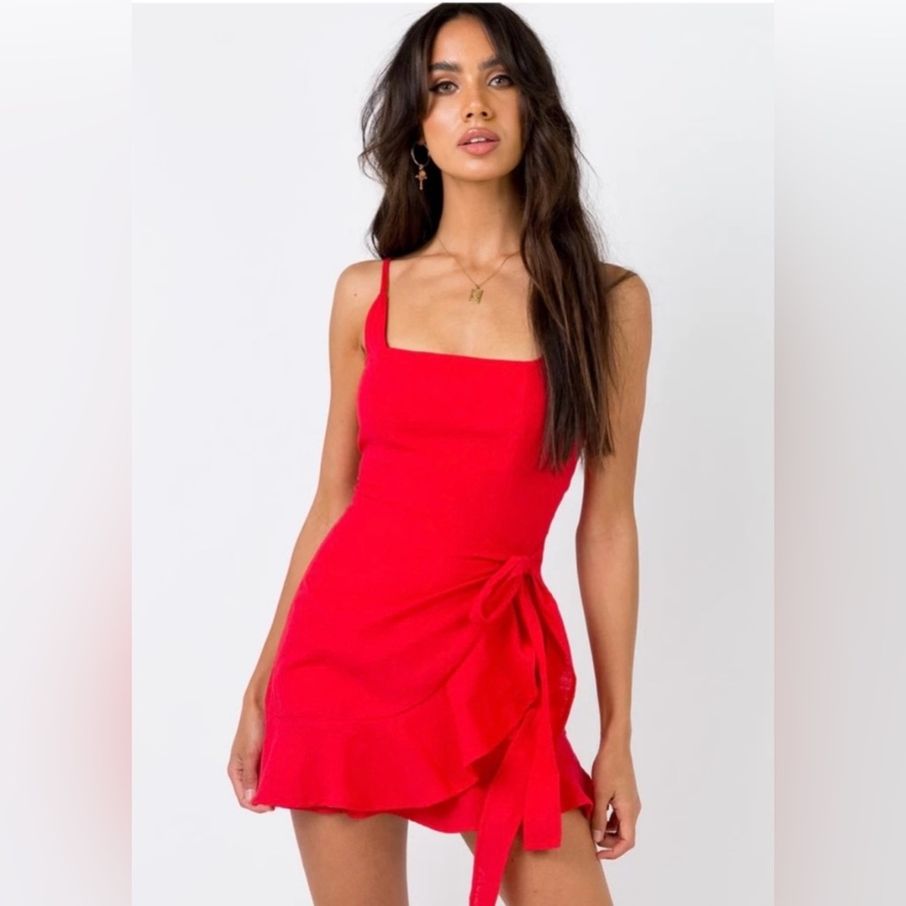 Princess Polly Love lane red sleeveless faux wrap mini dress. Size 2
